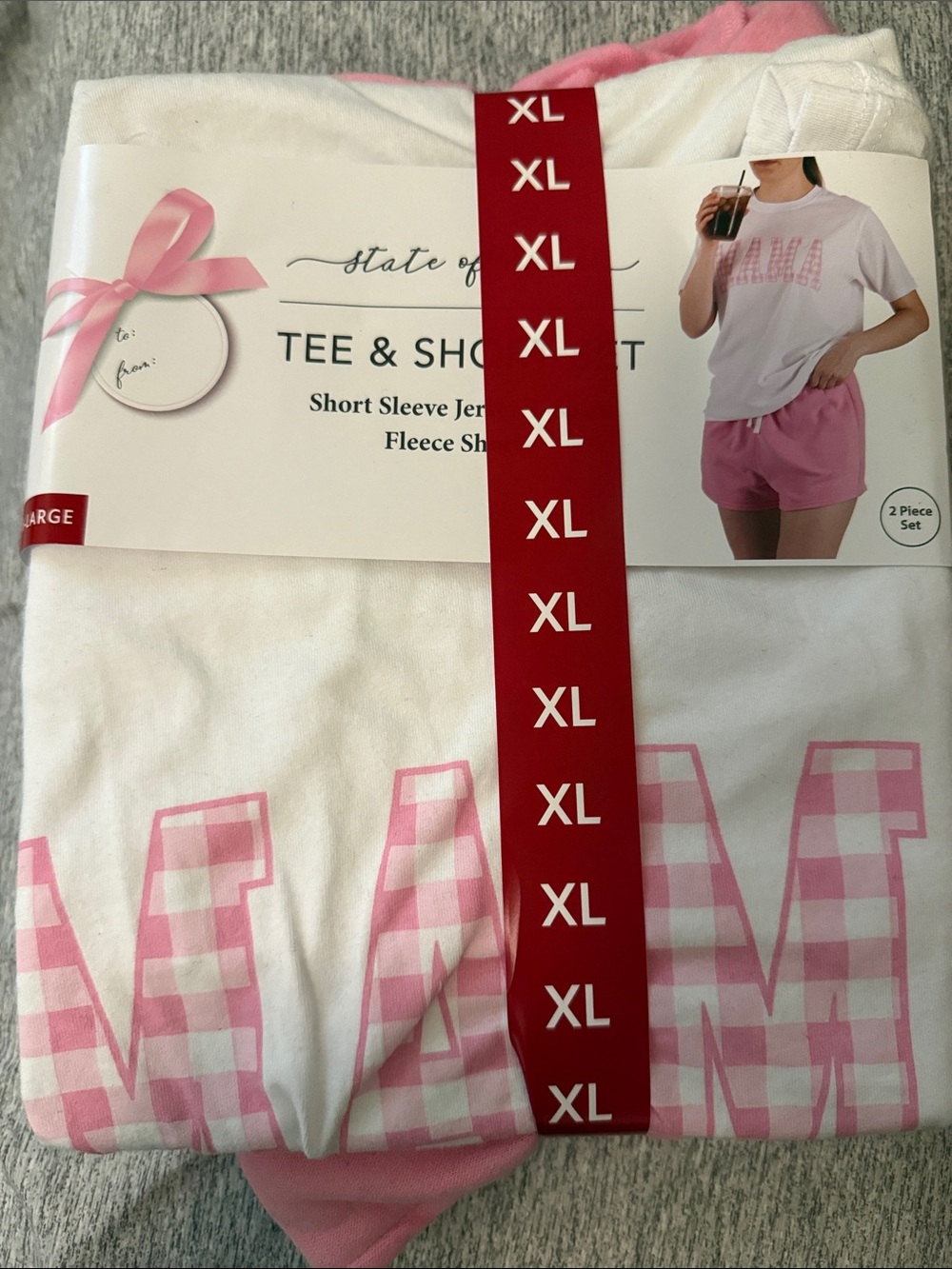 State of Mine - Tee & Short Set Pink Gingham "MAMA" Graphic NWT